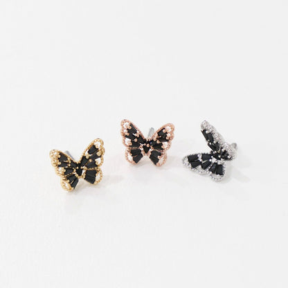 Three-dimensional Butterfly design with a baguette Cubic setting Cartilage Piercing Colorful Pushpin Forward Helix Earring Helix Piercing screw back ball ,Cartilage piercing ,Tragus Earrings