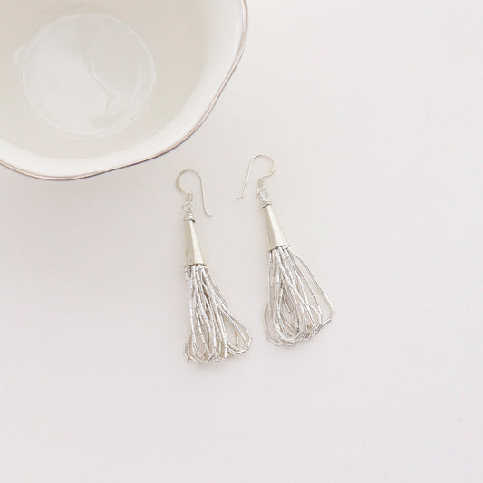 925 Sterling Silver Ethnic Antique Chandelier Tassel Earrings Bold Drop beaded Earrings