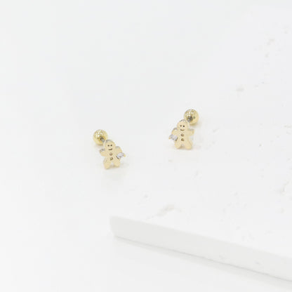 Tiny The Gingerman bread cubic point Surgical Steel screw back ball Cartilage earrings, Barbells Ear Piercing, Cartilage Piercing