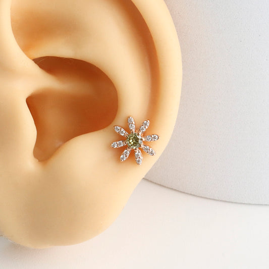 Cubic setting daisy flower Surgical Steel screw back ball Cartilage earrings, Barbells Ear Piercing, Cartilage Piercing