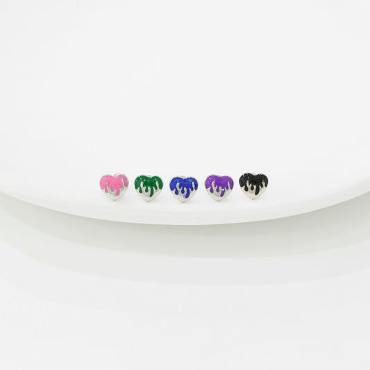 Colorful paint flowing heart tiny ear piercing Surgical Steel screw back ball earrings,Cartilage Piercing