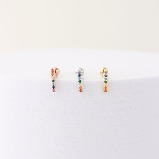 multi color Rainbow color cubic bar Surgical Steel screw back ball Cartilage earrings, Barbells Ear Piercing, Cartilage Piercing