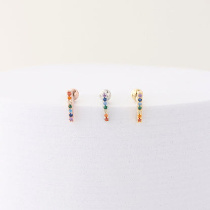 multi color Rainbow color cubic bar Surgical Steel screw back ball Cartilage earrings, Barbells Ear Piercing, Cartilage Piercing