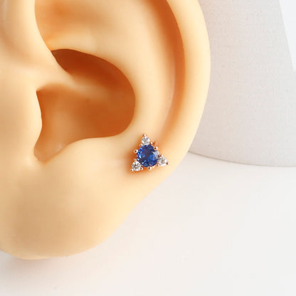 Blue Point color cubic Legend of Zelda Triforce triangle Surgical Steel screw back ball Cartilage earrings, Barbells Ear Piercing, Cartilage Piercing