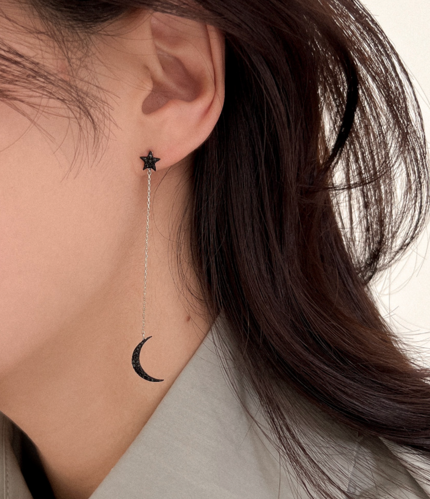 Crescent Moon and  Star Chain Earrings ,Unbalance Dangle Crescent moon and star earrings