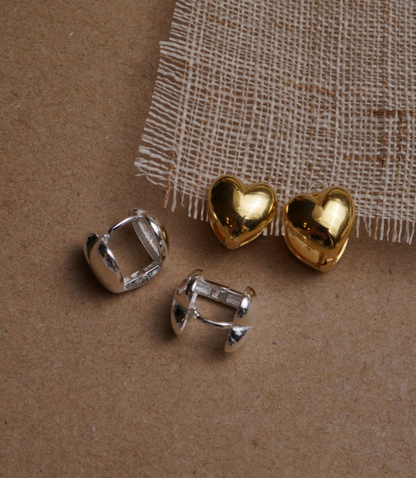 925 sterling silver dome heart hoop stud earrings, One Touch silver 10mm dome heart clip stud Earrings