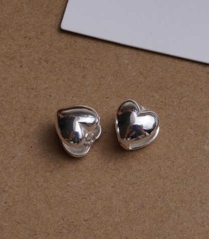 925 sterling silver dome heart hoop stud earrings, One Touch silver 10mm dome heart clip stud Earrings