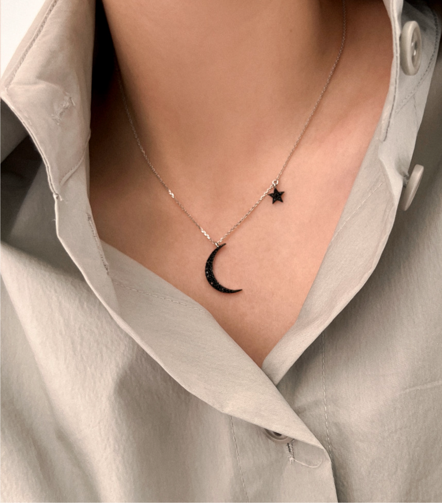 Crescent Moon and Star drop necklace detailed with cubic zirconia , Crystal Zircon Moon and Star Necklace