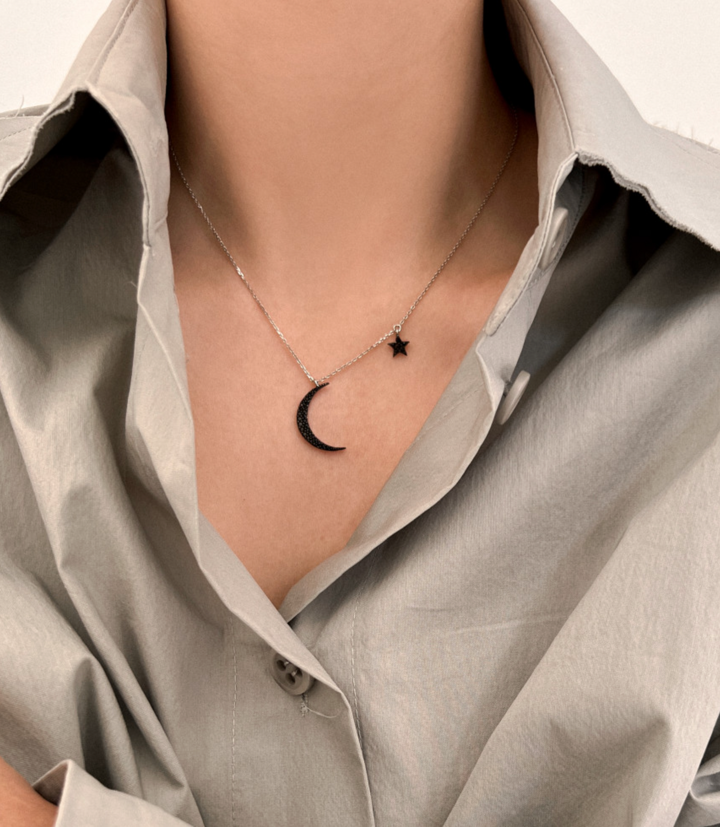 Crescent Moon and Star drop necklace detailed with cubic zirconia , Crystal Zircon Moon and Star Necklace