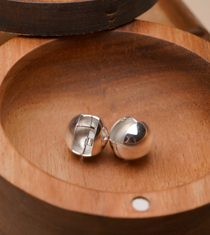 925 sterling silver Ball hoop stud earrings, One Touch silver 15mm dome ball clip stud Earrings