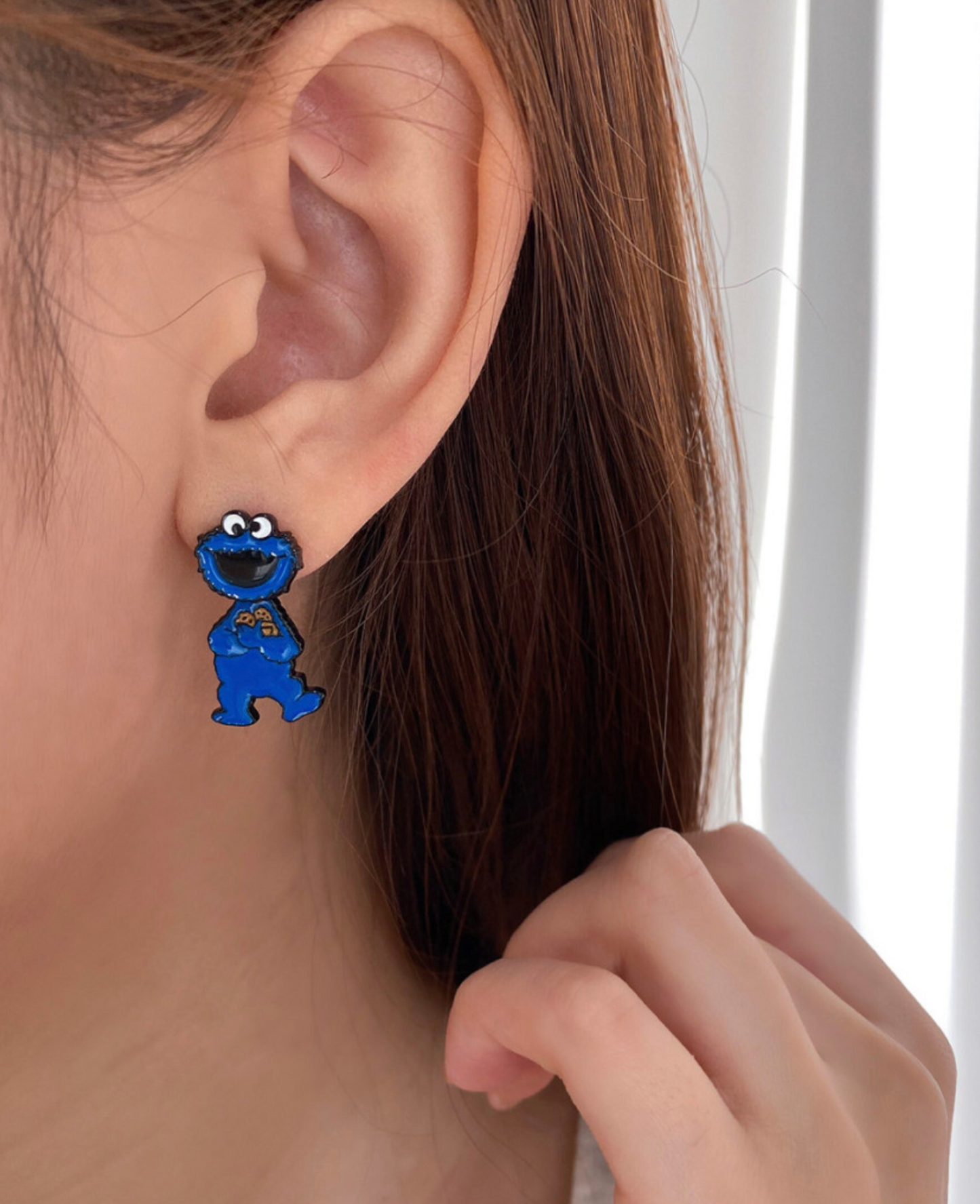 Sesame Street Stud Earrings , Cookie Monster And Elmo Earrings, The Muppet Show Cartoon Earrings