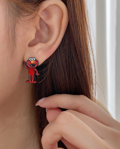 Sesame Street Stud Earrings , Cookie Monster And Elmo Earrings, The Muppet Show Cartoon Earrings