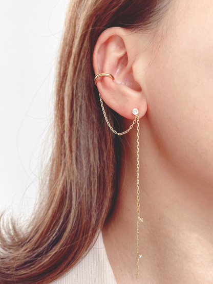 Long chain drop ear cuff, pearl conch earcuff, cubic chain ear cuff Ear Cuff Chain Earrings,Long Chain Threader Earring,