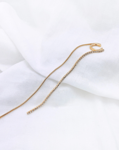 Long chain drop ear cuff, pearl conch earcuff, cubic chain ear cuff Ear Cuff Chain Earrings,Long Chain Threader Earring,