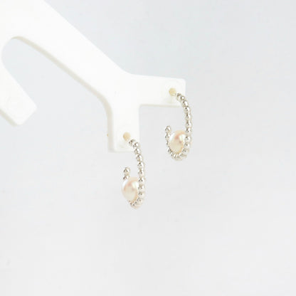 925 sterling silver Big Silver bead ball ring earrings adorned with pearls modern stud earrings