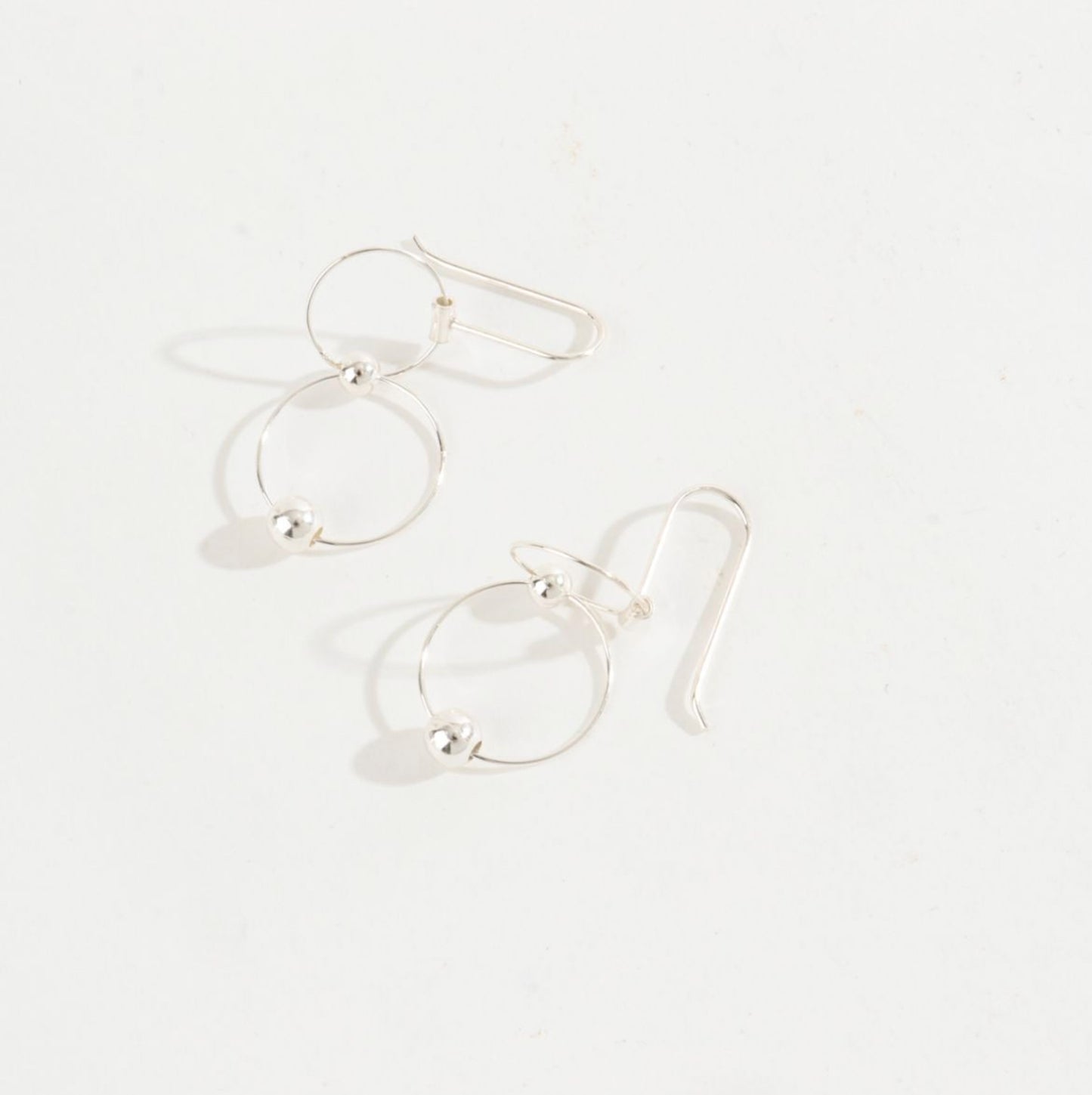 925 Sterling Silver linked circles drop earrings ,Connected rings with silver ball hoop Earrings Minimalist Geometrical Modern Earrings