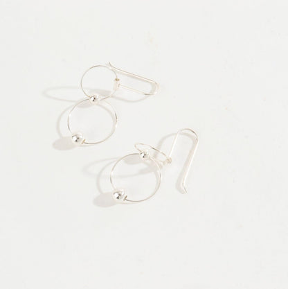 925 Sterling Silver linked circles drop earrings ,Connected rings with silver ball hoop Earrings Minimalist Geometrical Modern Earrings