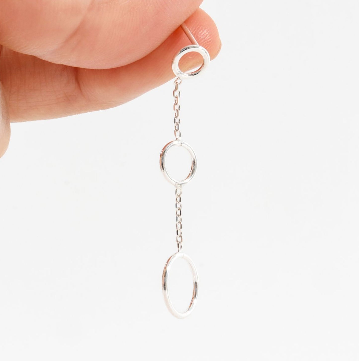 925 Sterling Silver Three tier circle drop earrings ,long drop chain and circle earrings Minimalist Geometrical Modern Earrings