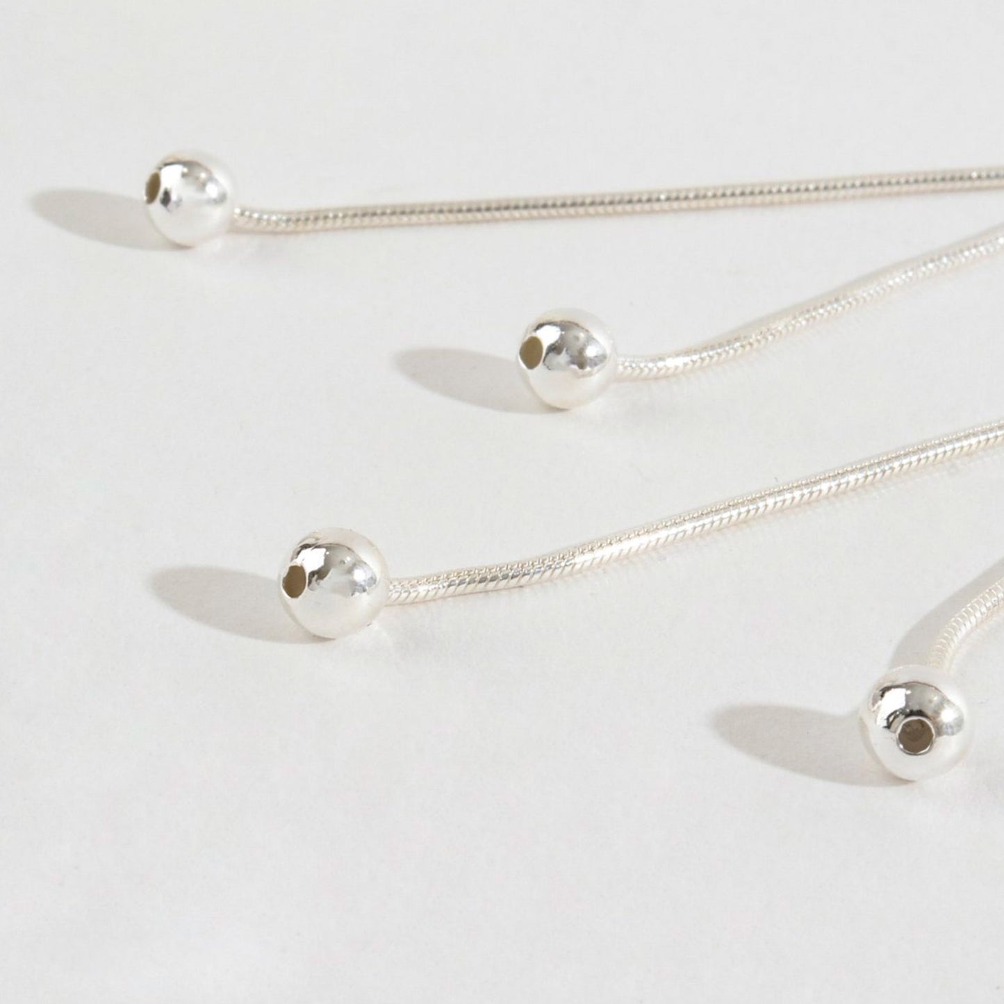 925 sterling silver Silk chain long drop ball earrings ,Snake chain double line earrings