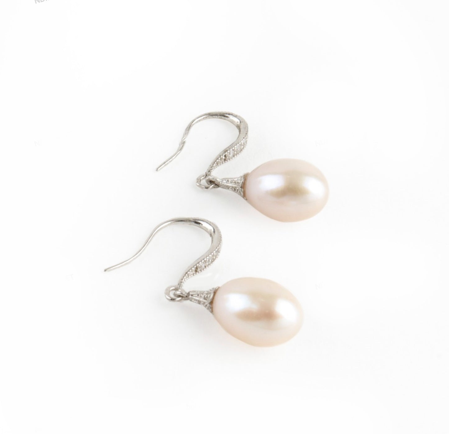 925 Sterling Silver Classic Style Oval fresh water pearl long drop hook earrings detailed with cubic