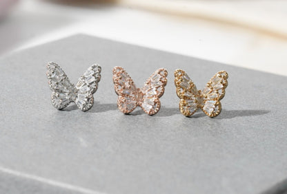 Three-dimensional Butterfly design with a baguette Cubic setting Cartilage Piercing Colorful Pushpin Forward Helix Earring Helix Piercing screw back ball ,Cartilage piercing ,Tragus Earrings