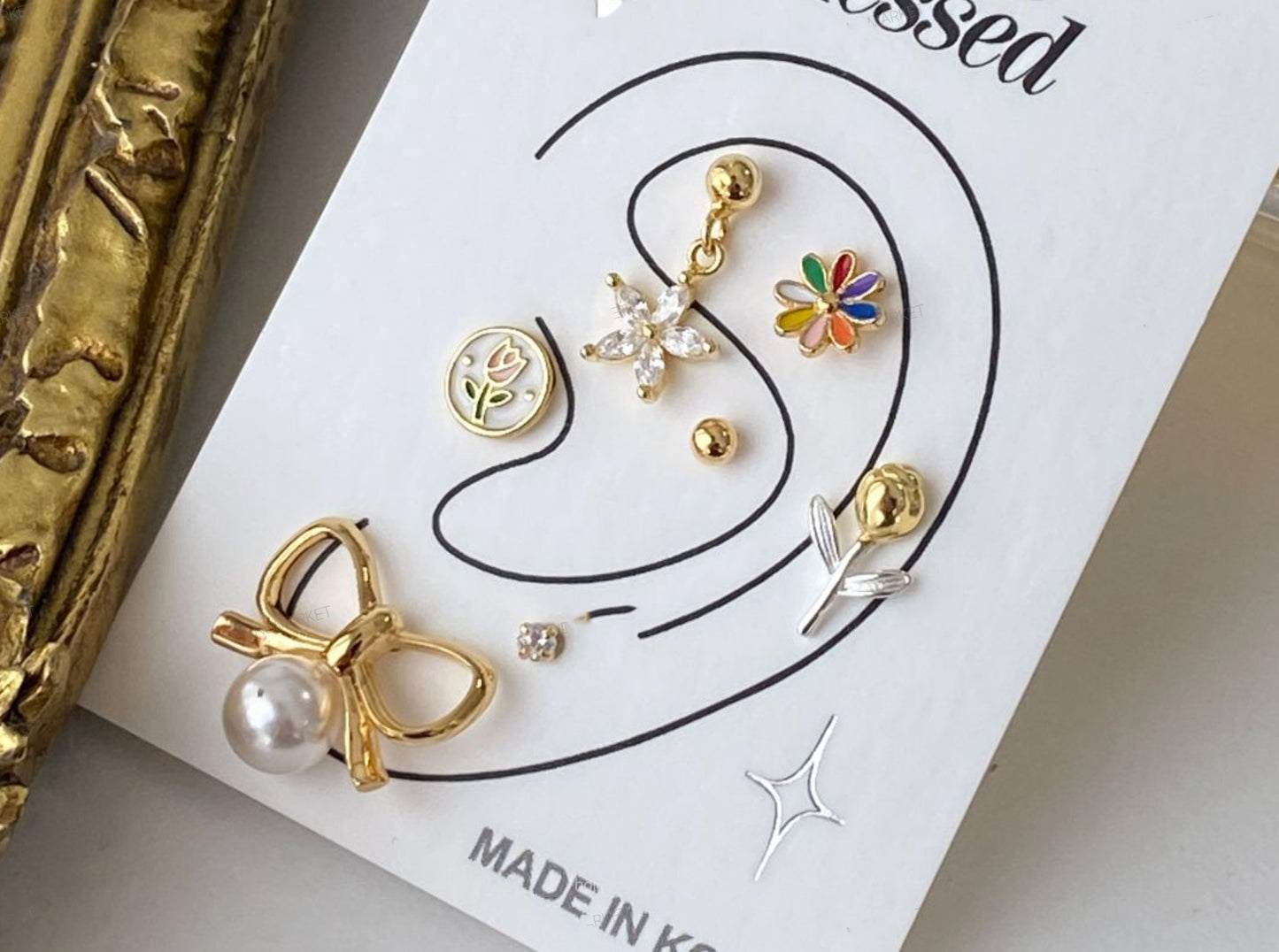 925 sterling silver 7 piece silver piercing set in various configurations, cubic silver Piercing Cartilage Piercing smiley face Helix Earring daisy flower Helix Piercing screw back ball ,Cartilage piercing ,Tragus Earrings