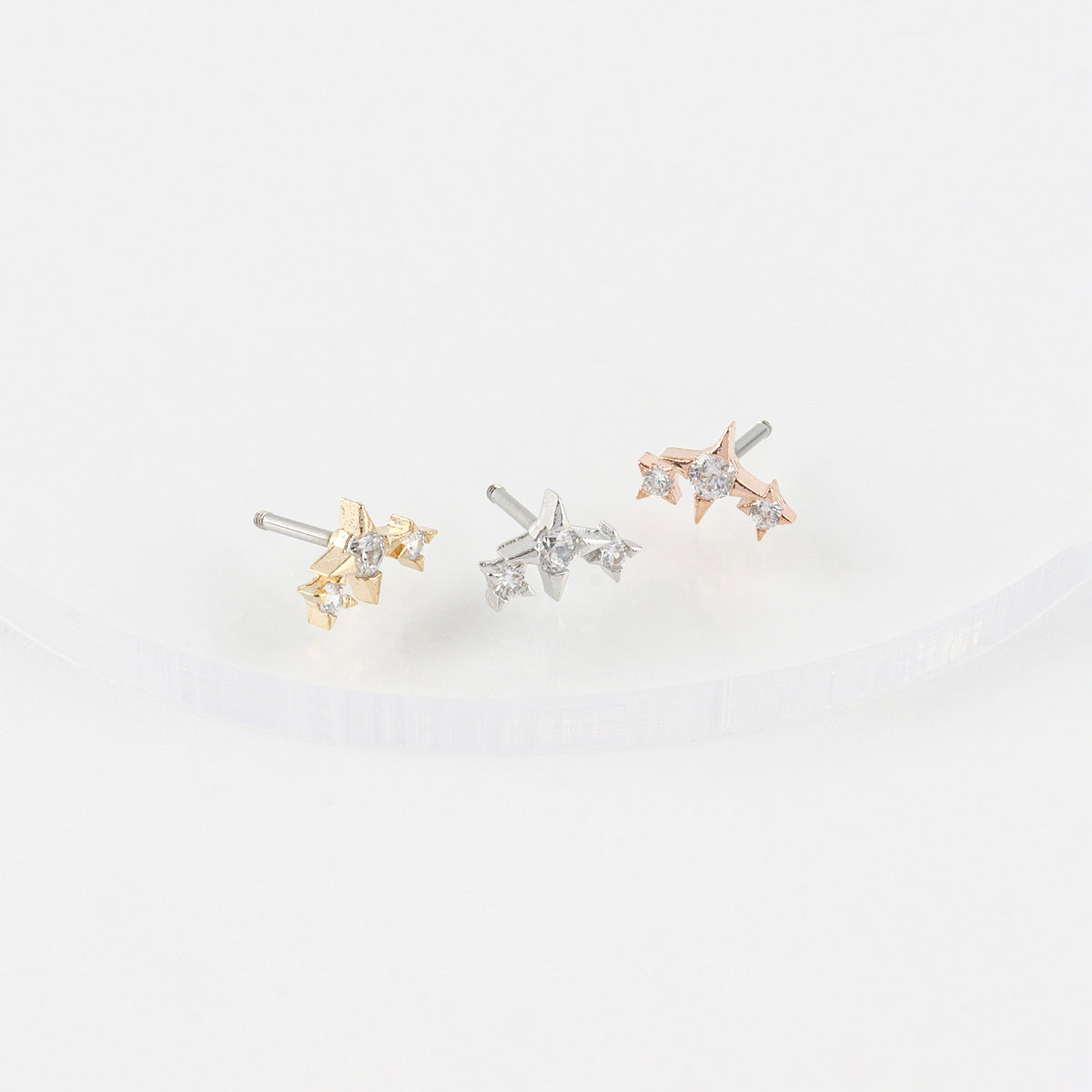 Three star line cz Tragus Labret Cartilage Piercing cubic milky way Pushpin Forward Helix Earring Helix Piercing screw back ball ,Cartilage piercing ,Tragus Earrings