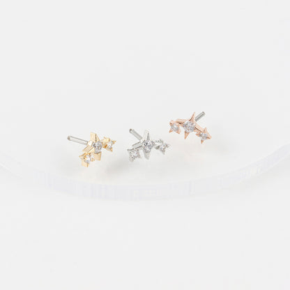 Three star line cz Tragus Labret Cartilage Piercing cubic milky way Pushpin Forward Helix Earring Helix Piercing screw back ball ,Cartilage piercing ,Tragus Earrings