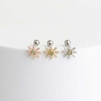 Cubic setting daisy flower Surgical Steel screw back ball Cartilage earrings, Barbells Ear Piercing, Cartilage Piercing