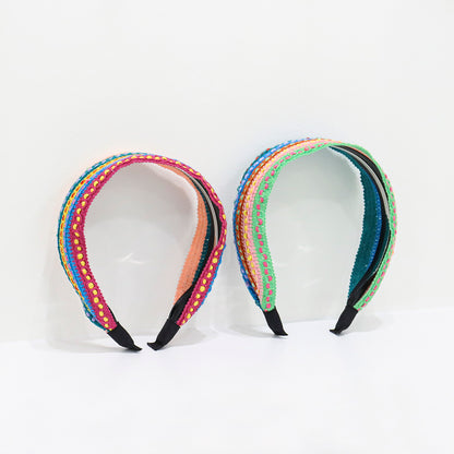 Hand made wide hairband with a vivid color scheme and full of ethnic vibes.-5cm