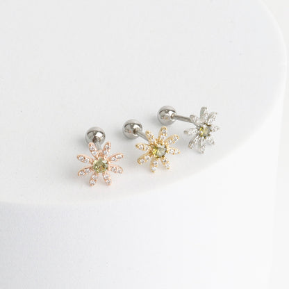 Cubic setting daisy flower Surgical Steel screw back ball Cartilage earrings, Barbells Ear Piercing, Cartilage Piercing