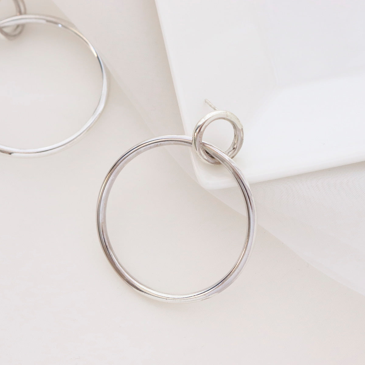 925 sterling silver inked Circles drop Earrings, Double Circle statement earrings,Large ring Earrings