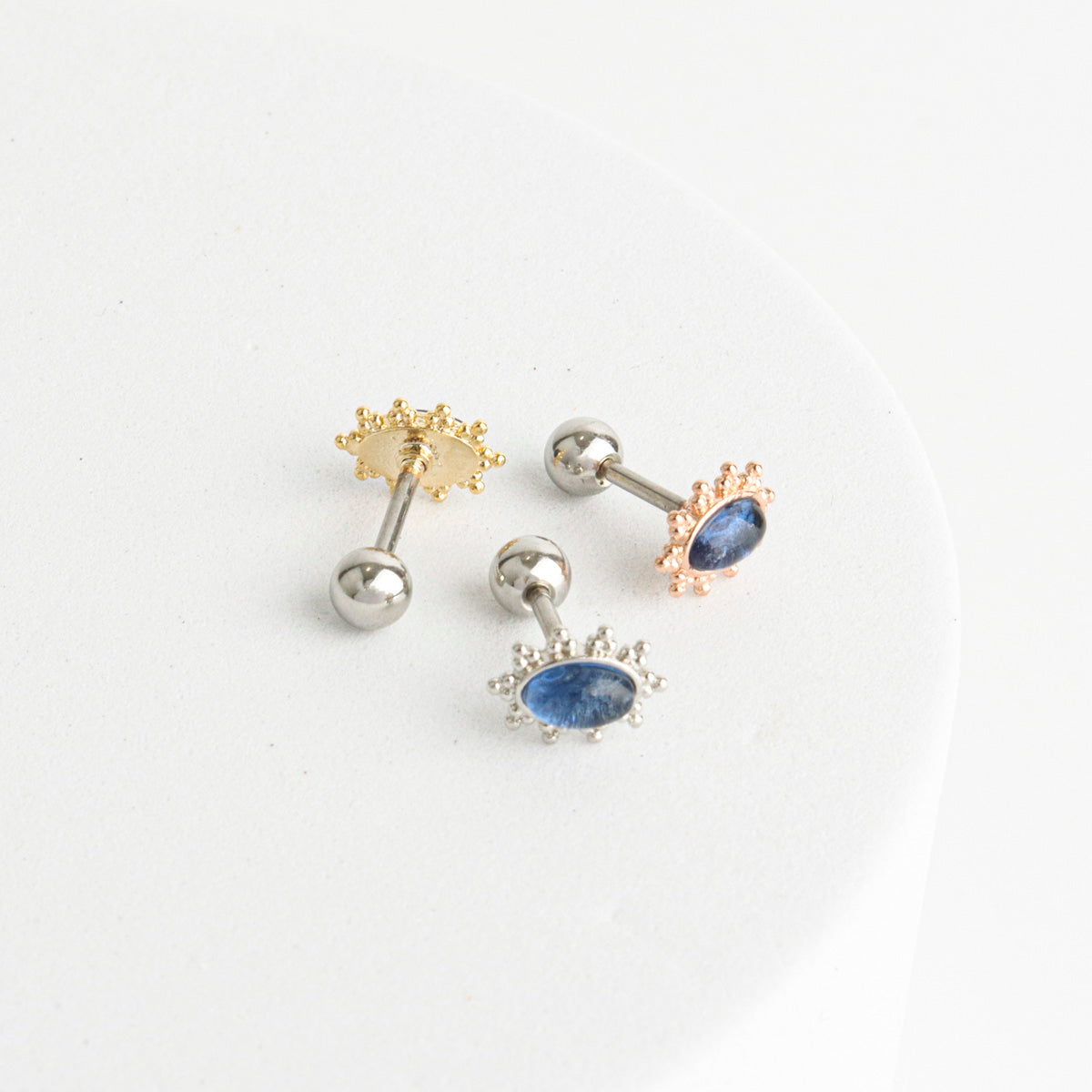 Blue cubic point Surgical Steel screw back ball Cartilage earrings, Barbells Ear Piercing, Cartilage Piercing