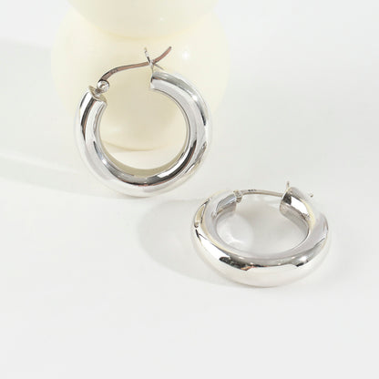 925 Sterling Silver Chunky Donut Ring Hoop Earrings with Bold