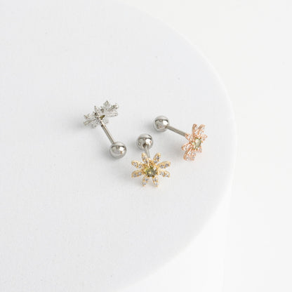 Cubic setting daisy flower Surgical Steel screw back ball Cartilage earrings, Barbells Ear Piercing, Cartilage Piercing