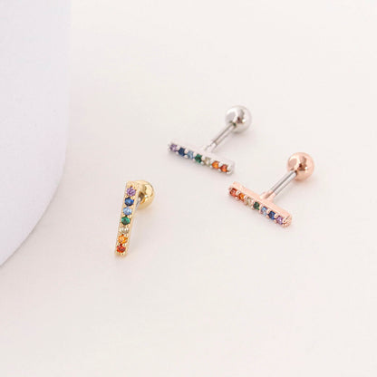 multi color Rainbow color cubic bar Surgical Steel screw back ball Cartilage earrings, Barbells Ear Piercing, Cartilage Piercing