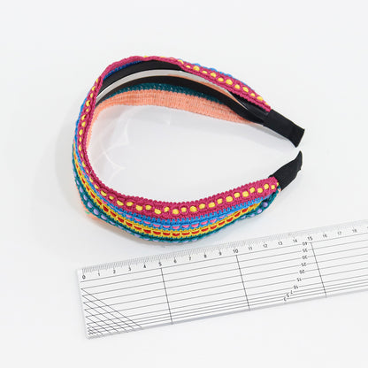 Hand made wide hairband with a vivid color scheme and full of ethnic vibes.-5cm