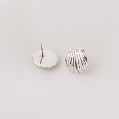 925 sterling silver Scallop Seashell stud earrings cowrie shell statement earrings-2