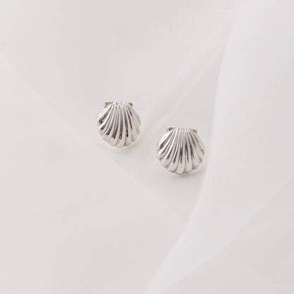 925 sterling silver Scallop Seashell stud earrings cowrie shell statement earrings-2