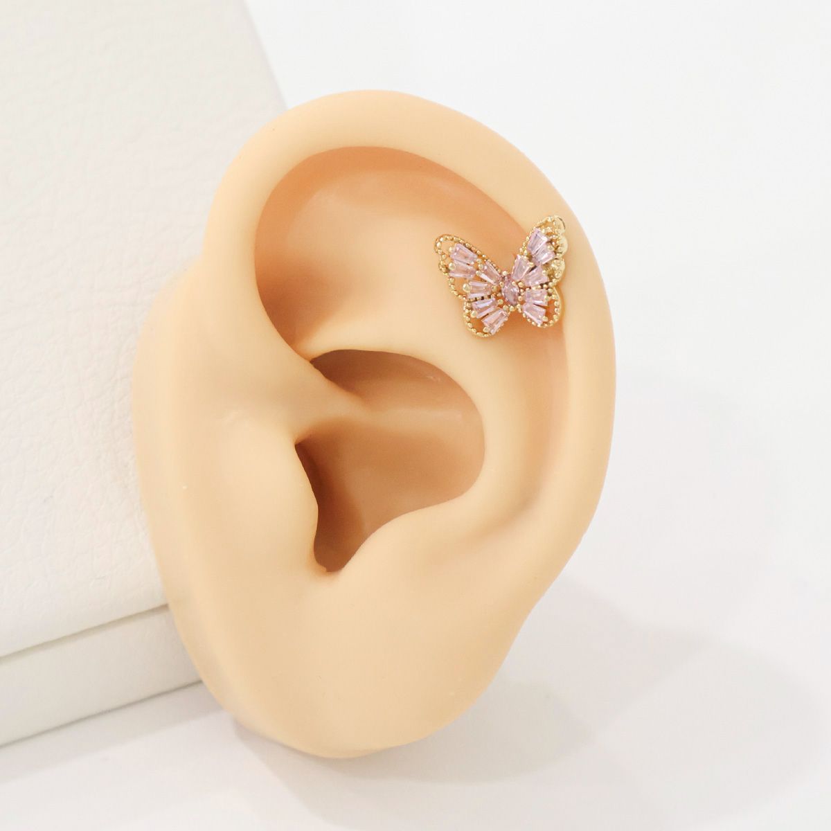 Three-dimensional Butterfly design with a baguette Cubic setting Cartilage Piercing Colorful Pushpin Forward Helix Earring Helix Piercing screw back ball ,Cartilage piercing ,Tragus Earrings