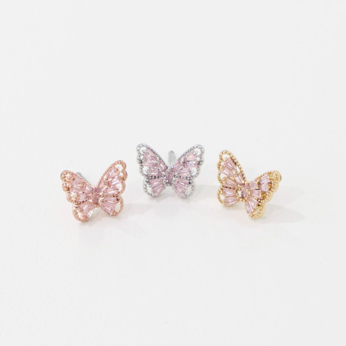 Three-dimensional Butterfly design with a baguette Cubic setting Cartilage Piercing Colorful Pushpin Forward Helix Earring Helix Piercing screw back ball ,Cartilage piercing ,Tragus Earrings