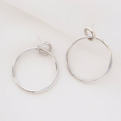 925 sterling silver inked Circles drop Earrings, Double Circle statement earrings,Large ring Earrings