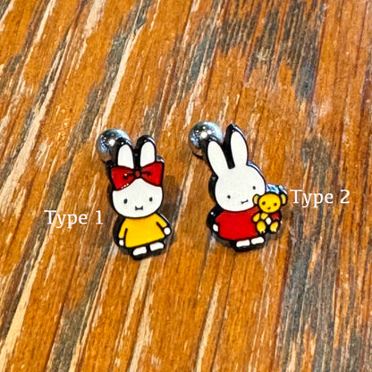 Miffy rabbit characters Screwback screw back ball Piercing ,Cartilage chain piercing ,Tragus Ear Jewelry Body Accessories