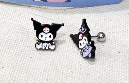 Sanrio characters 4 types Kuromi Screw back earrings, screw back ball Ear Piercing, Barbells Surgical Steel Cartilage earrings