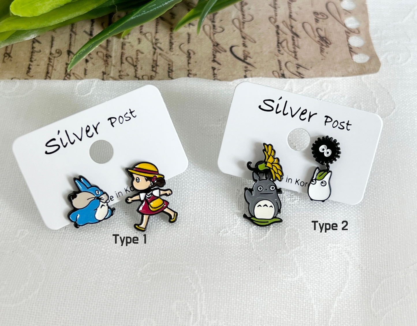 Totoro two ways earrings ,Totoro and Susuwatari post earrings Mei ,My neighbor Totoro stud earrings