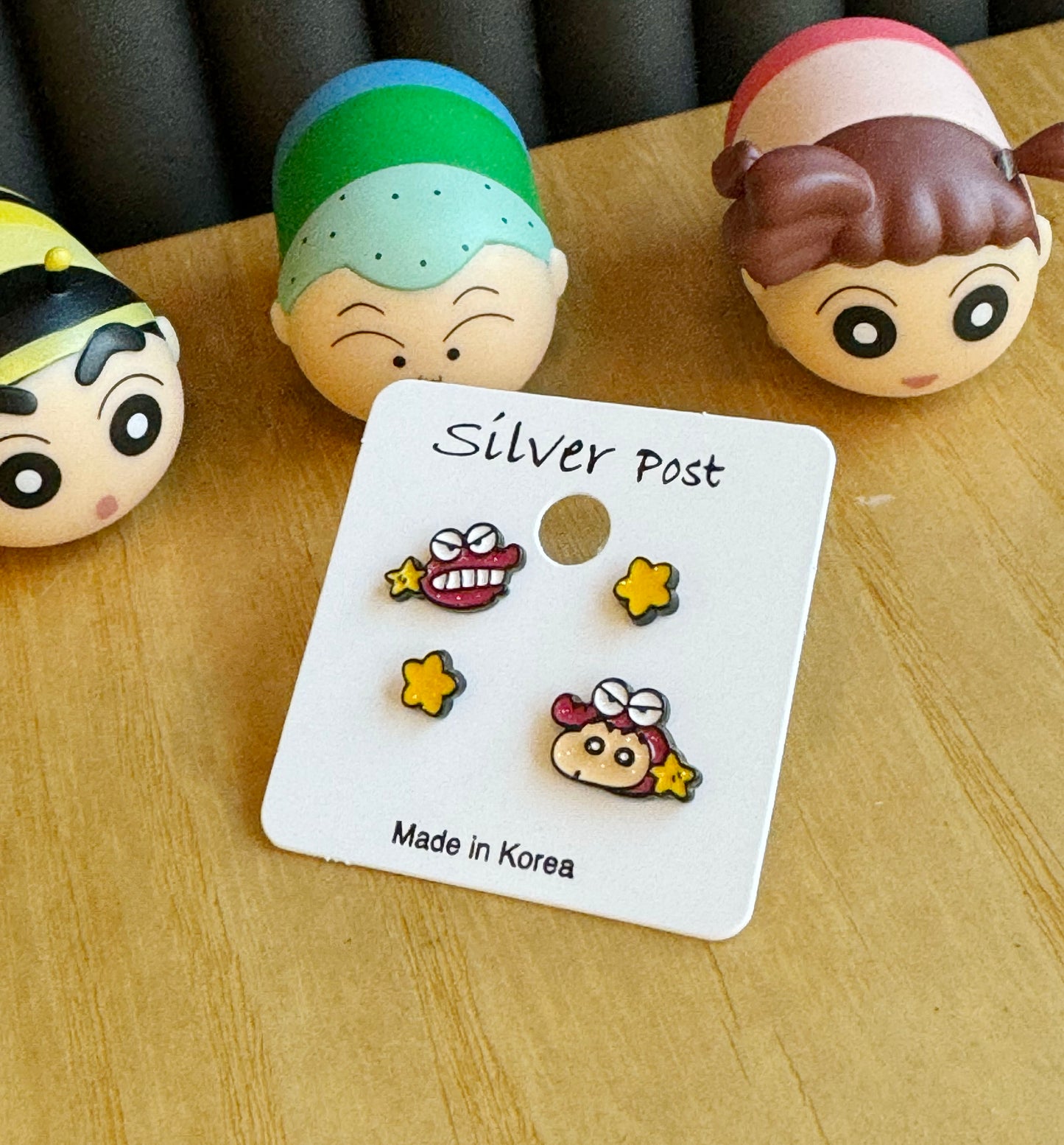 Set of 4 Cartoon characters earrings, Kureyon Shin Chan and Chocobi Stud earrings