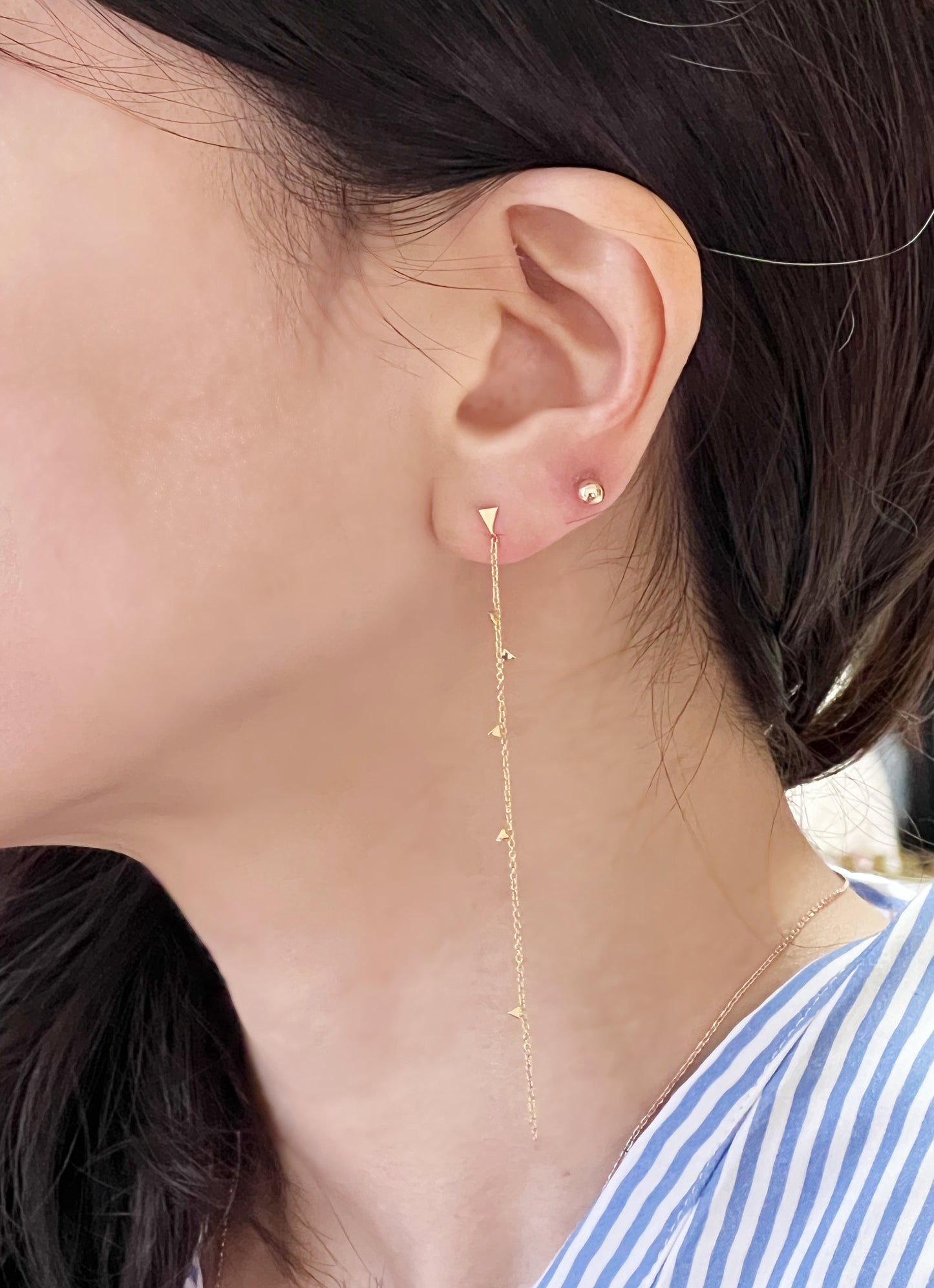 925 Sterling Silver Tiny geometric long drop earrings,delicate long chain earring