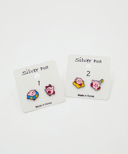 Cute Kirby Star Allies Unbalance stud earrings 2 types, Kirby Star Allies Nintendo Mario hat earrings set , Kids Earrings