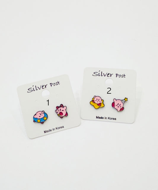 Cute Kirby Star Allies Unbalance stud earrings 2 types, Kirby Star Allies Nintendo Mario hat earrings set , Kids Earrings