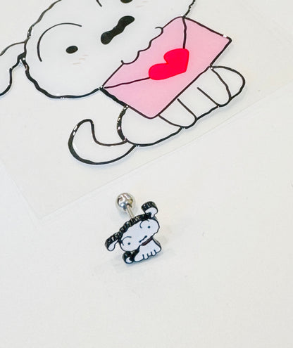 Cute Cartoon characters Kureyon Shin Chan Shiro Screwback screw back ball, Barbells Ear Piercing ,Surgical Steel Screw Back Ear Stud, Cartilage earrings